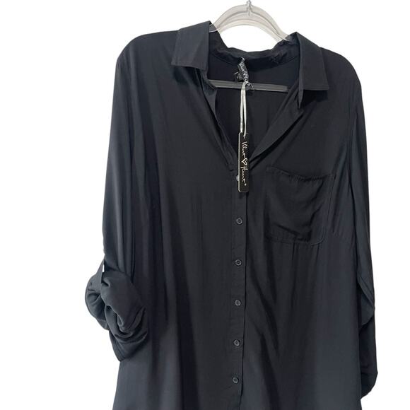 Velvet Heart Long Sleeve Collared Button Front Tunic Blouse Black Size 1X - Picture 2 of 7